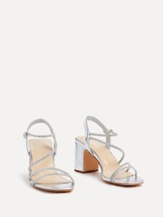 Linzi Silver Kira Strappy Diamante Block Heeled Sandals - Image 3 of 5