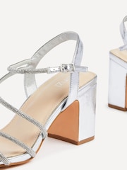Linzi Silver Kira Strappy Diamante Block Heeled Sandals - Image 5 of 5