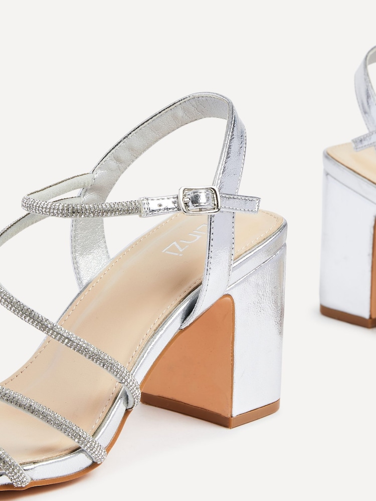 Linzi Silver Kira Strappy Diamante Block Heeled Sandals - Image 5 of 5