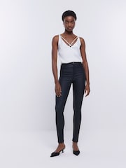 River Island Black High Rise Coated Skinny Jeans - Image 1 of 6