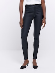 River Island Black High Rise Coated Skinny Jeans - Image 3 of 6