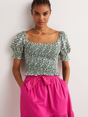 Boden Green Square Neck Smocked Jersey Top - Image 1 of 4