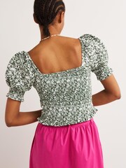 Boden Green Square Neck Smocked Jersey Top - Image 2 of 4