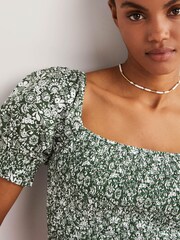 Boden Green Square Neck Smocked Jersey Top - Image 3 of 4