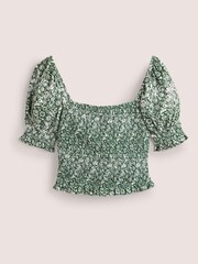 Boden Green Square Neck Smocked Jersey Top - Image 4 of 4