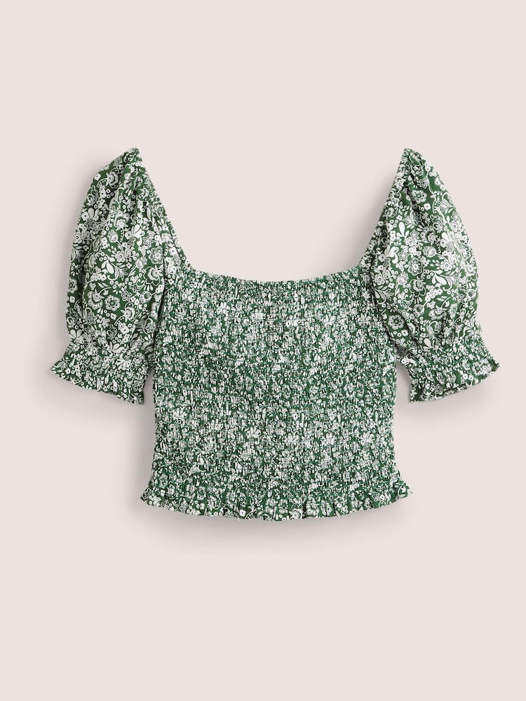 Boden Green Square Neck Smocked Jersey Top - Image 4 of 4
