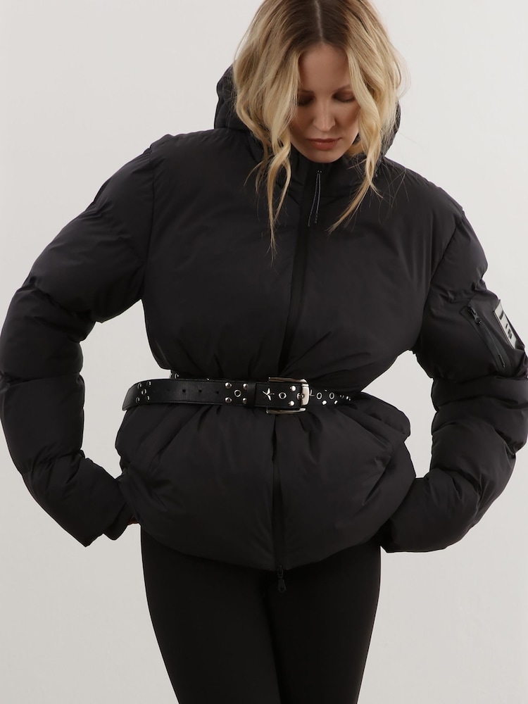 Religion Black Short Hooded Puffa Jacket - Image 1 of 1