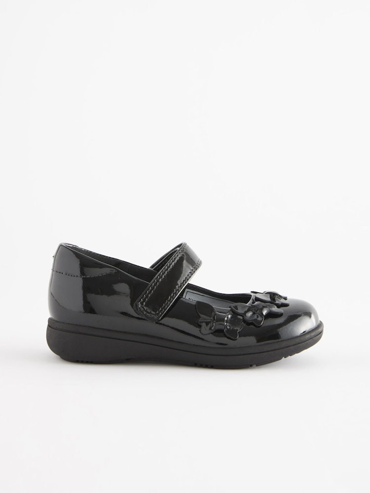 Black Patent Standard Fit (F) School Junior Butterfly Mary Jane Shoes - Image 2 of 8