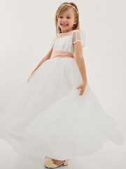 Monsoon Cream Velvet Bow Bridesmaid Dress - Image 1 of 3