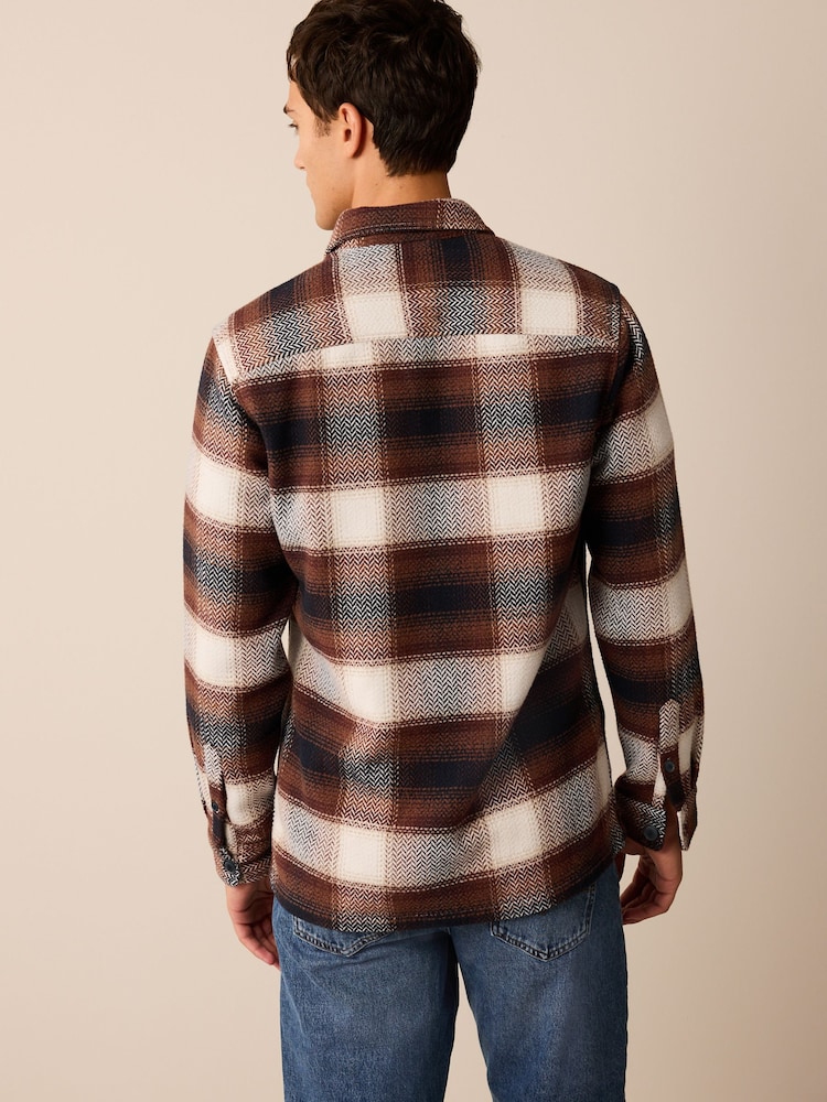 Rust Brown Check Shacket With Wool - Image 2 of 7