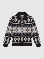 Reiss Navy Elias Navajo Print Zip-Through Jumper - Image 2 of 5