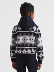 Reiss Navy Elias Navajo Print Zip-Through Jumper - Image 4 of 5