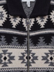 Reiss Navy Elias Navajo Print Zip-Through Jumper - Image 5 of 5