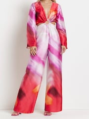 River Island Petite Pink Light Ring Detail Cutout Jumpsuit - Image 1 of 4