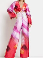 River Island Petite Pink Light Ring Detail Cutout Jumpsuit - Image 3 of 4
