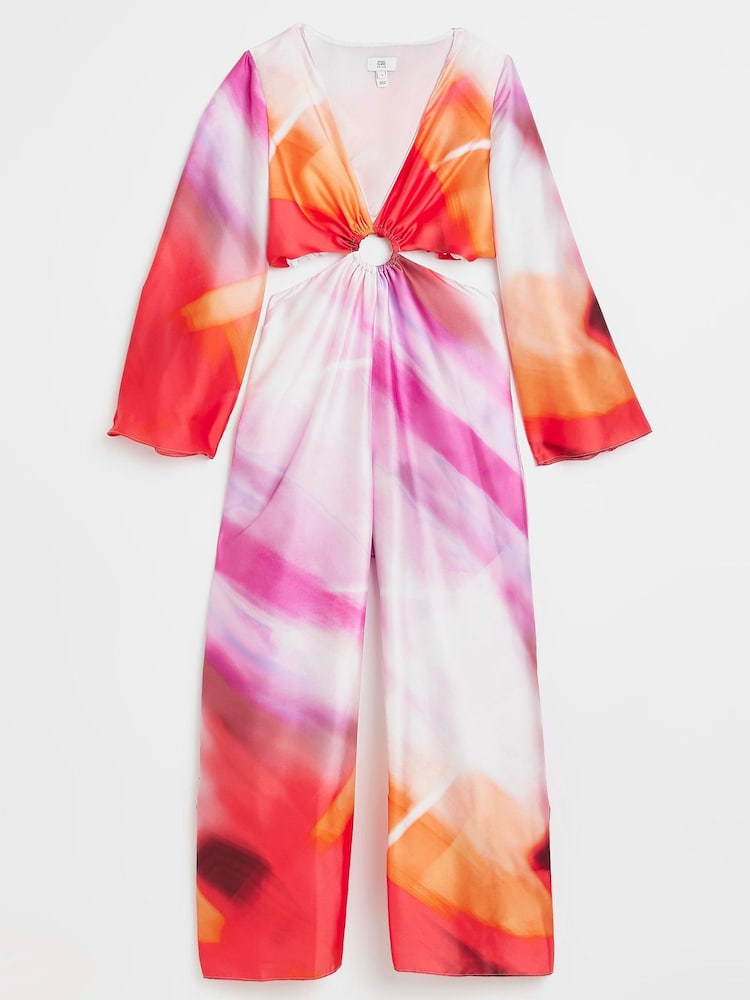 River Island Petite Pink Light Ring Detail Cutout Jumpsuit - Image 4 of 4