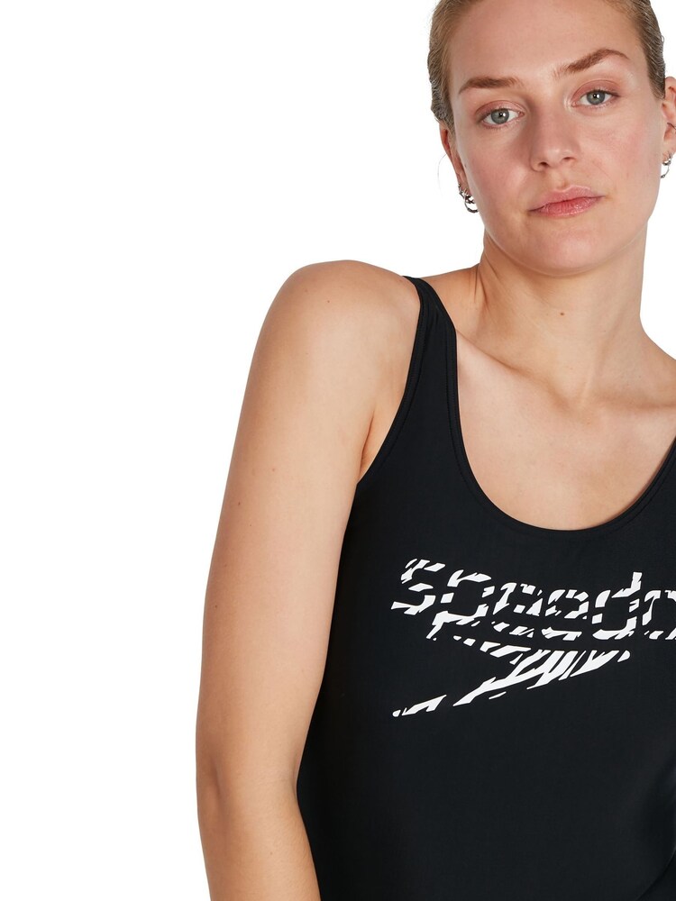 Speedo Logo Deep U-Back Black Swimsuit - Image 4 of 9