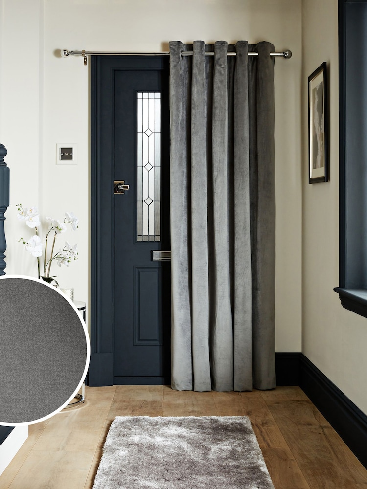 Charcoal Grey Matte Velvet Super Thermal Eyelet Door Curtain - Image 1 of 4