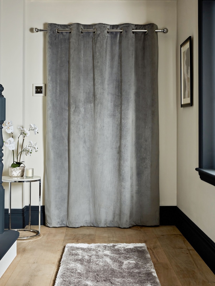 Charcoal Grey Matte Velvet Super Thermal Eyelet Door Curtain - Image 2 of 4
