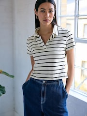 Neutral and Navy Stripe Polo Shirt - Image 1 of 6