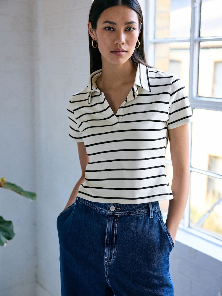 Neutral and Navy Stripe Polo Shirt - Image 1 of 6
