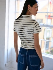 Neutral and Navy Stripe Polo Shirt - Image 2 of 6