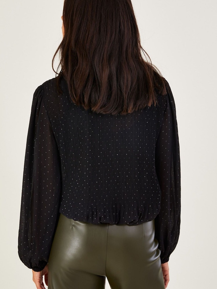 Monsoon Polly Glitter Pleated Black Blouse - Image 2 of 4 Monsoon Polly Glitter Pleated Black Blouse - Image 2 of 4