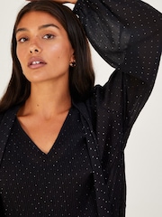Monsoon Polly Glitter Pleated Black Blouse - Image 3 of 4