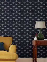 Joules French Navy Block Print Bee 10M Wallpaper - Image 1 of 3