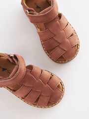 Rust Brown Leather Touch Fastening Closed Toe Sandals - Image 1 of 7
