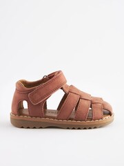 Rust Brown Leather Touch Fastening Closed Toe Sandals - Image 2 of 7