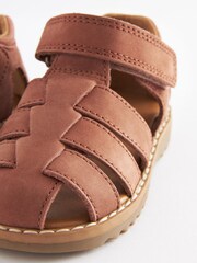 Rust Brown Leather Touch Fastening Closed Toe Sandals - Image 5 of 7
