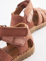 Rust Brown Leather Touch Fastening Closed Toe Sandals - Image 6 of 7
