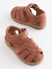 Rust Brown Leather Touch Fastening Closed Toe Sandals - Image 7 of 7