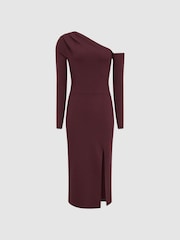Reiss Burgundy Lissy Knitted Bodycon Midi Dress - Image 2 of 6