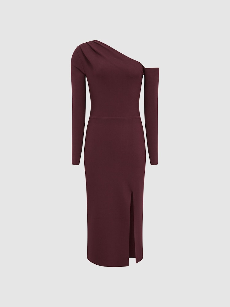 Reiss Burgundy Lissy Knitted Bodycon Midi Dress - Image 2 of 6