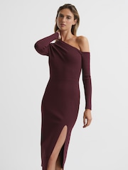 Reiss Burgundy Lissy Knitted Bodycon Midi Dress - Image 3 of 6