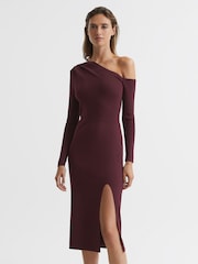 Reiss Burgundy Lissy Knitted Bodycon Midi Dress - Image 6 of 6
