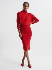 Reiss Red Fallon Wool Blend Roll Neck Dress - Image 1 of 5