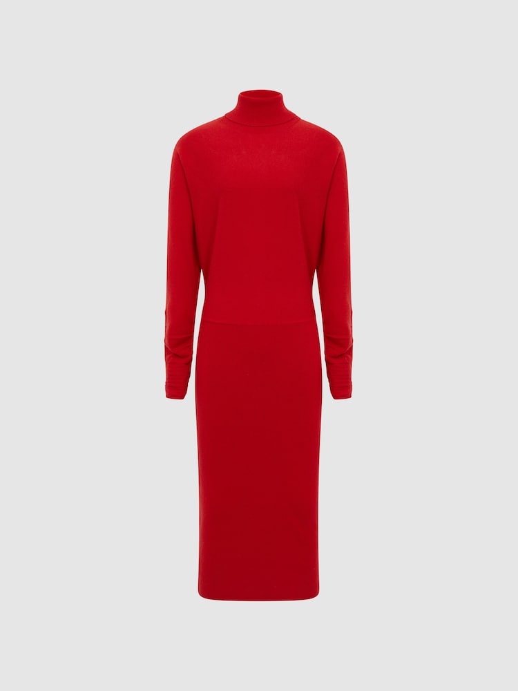 Reiss Red Fallon Wool Blend Roll Neck Dress - Image 2 of 5