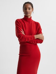 Reiss Red Fallon Wool Blend Roll Neck Dress - Image 3 of 5