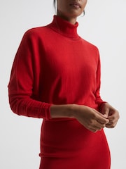Reiss Red Fallon Wool Blend Roll Neck Dress - Image 4 of 5
