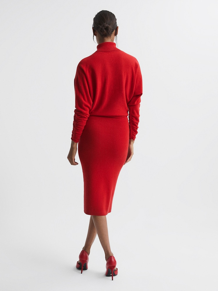 Reiss Red Fallon Wool Blend Roll Neck Dress - Image 5 of 5