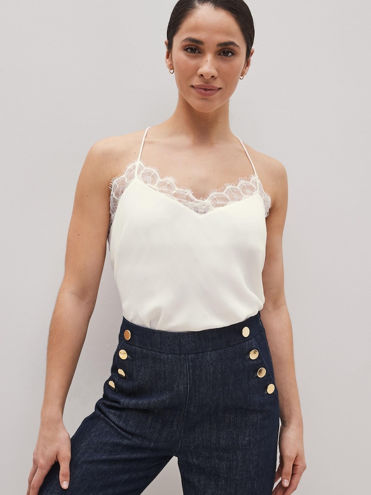 Ecru Cream Lace Trim Cami Top - Image 1 of 4