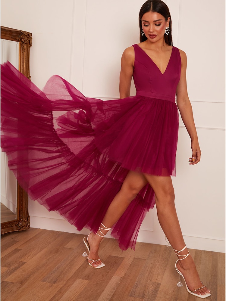 chi chi burgundy dress Chi Chi London Ruffle Bodycon Midi Dress, Berry