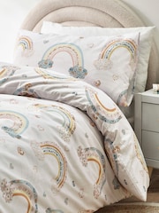Ecru Rainbow Printed Polycotton Duvet Cover and Pillowcase Bedding - Image 1 of 6