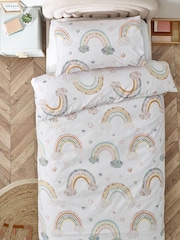Ecru Rainbow Printed Polycotton Duvet Cover and Pillowcase Bedding - Image 3 of 6