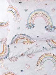Ecru Rainbow Printed Polycotton Duvet Cover and Pillowcase Bedding - Image 4 of 6