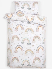 Ecru Rainbow Printed Polycotton Duvet Cover and Pillowcase Bedding - Image 5 of 6