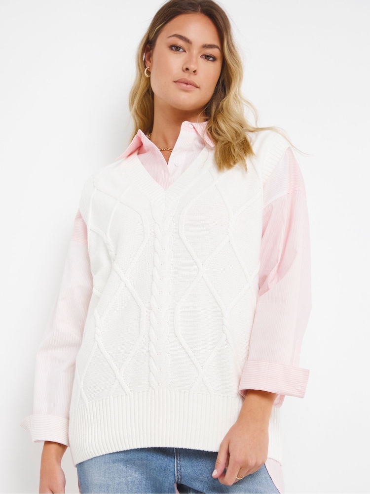 JD Williams Cream Collar Stich Detail Tank - Image 1 of 4